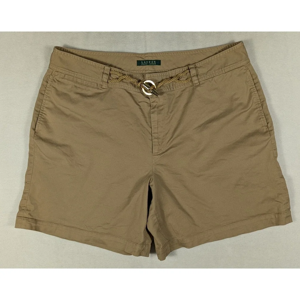 Lauren Ralph‎ Lauren Tan Chino Shorts Women 16 Khaki Rope Belt Nautical Cotton